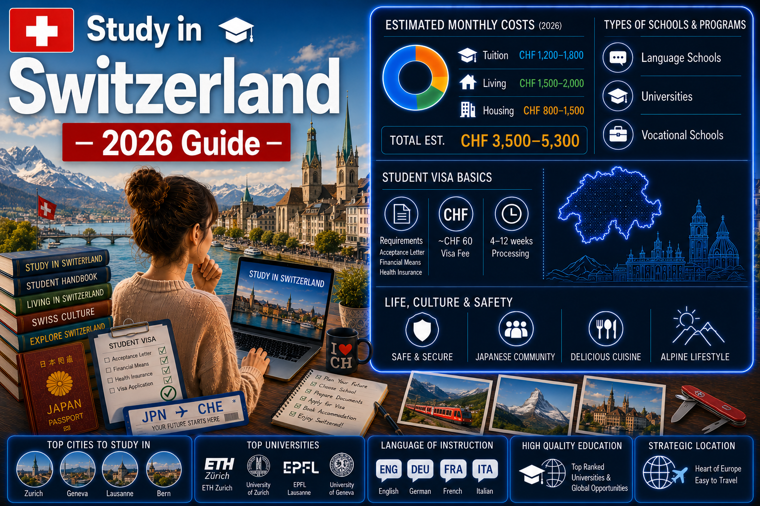 Study in Switzerland 2026 — Complete Guide to Costs, Schools, Visa & Life