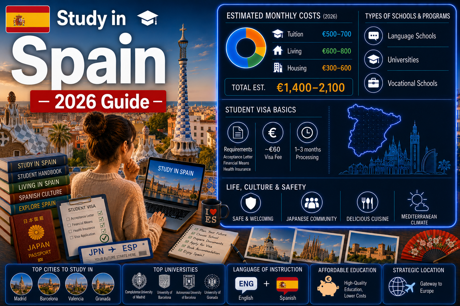 Study in Spain 2026 — Complete Guide to Costs, Schools, Visa & Life