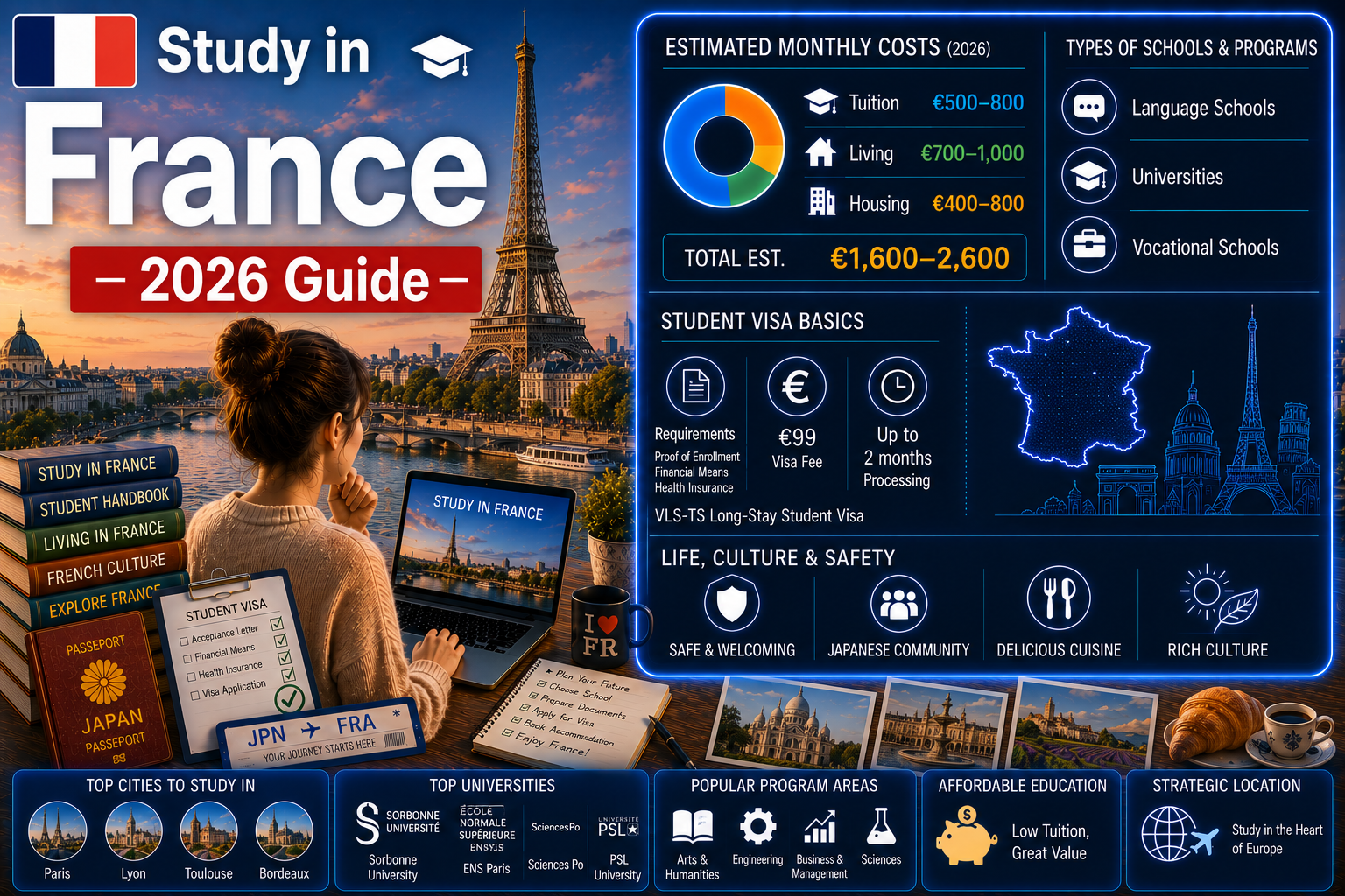 Study in France 2026 — Complete Guide to Costs, Schools, Visa & Life