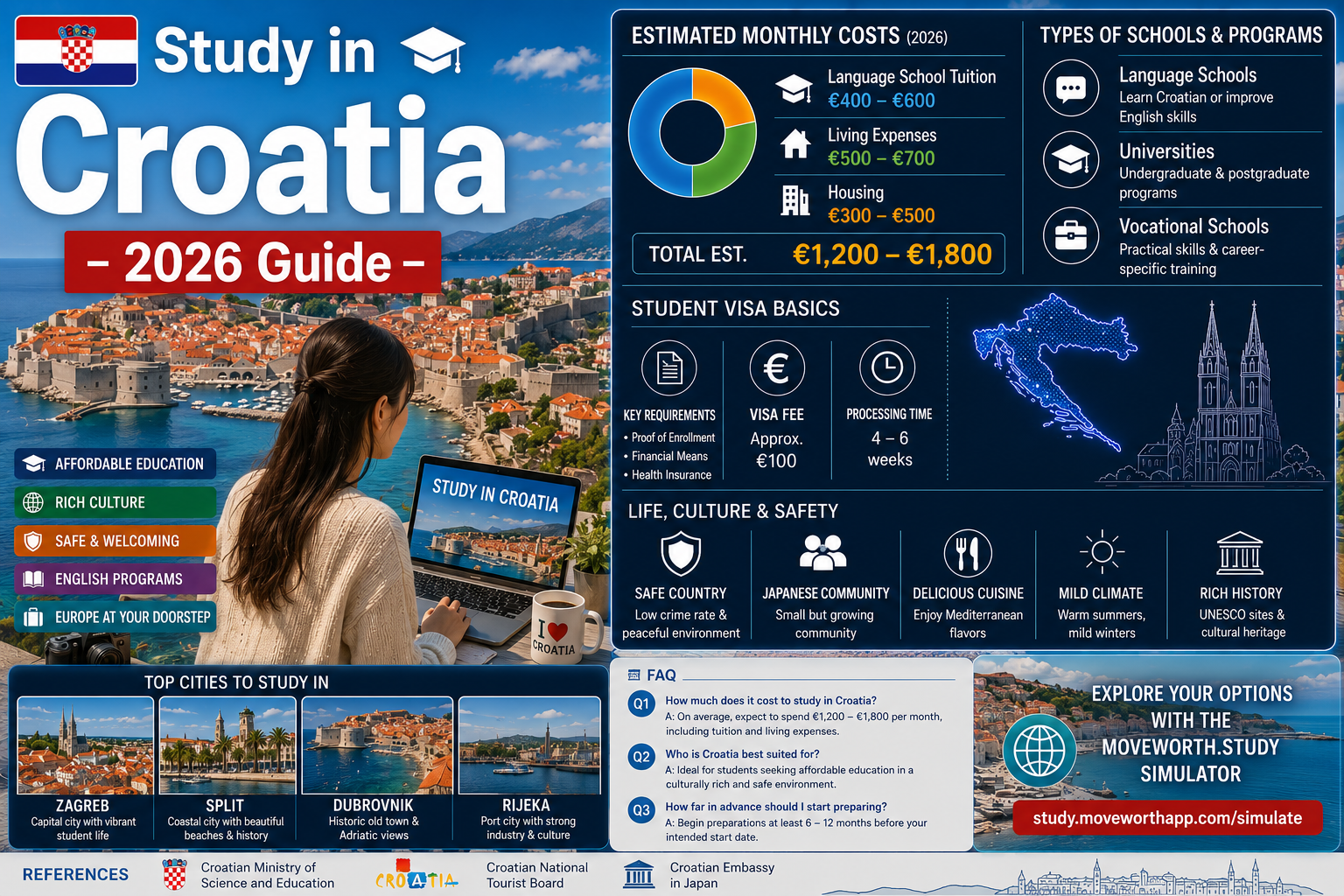 Study in Croatia 2026 — Complete Guide to Costs, Schools, Visa & Life