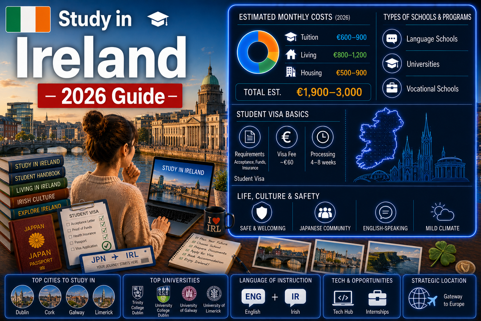 Study in Ireland 2026 — Complete Guide to Costs, Schools, Visa & Life