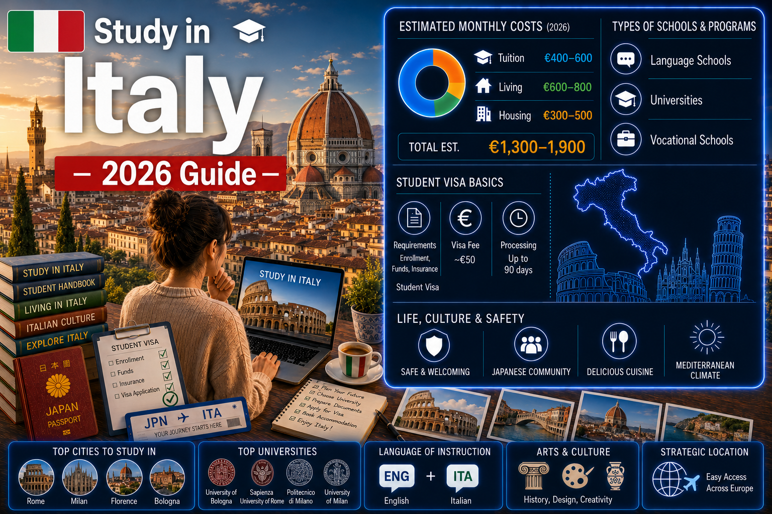 Study in Italy 2026 — Complete Guide to Costs, Schools, Visa & Life