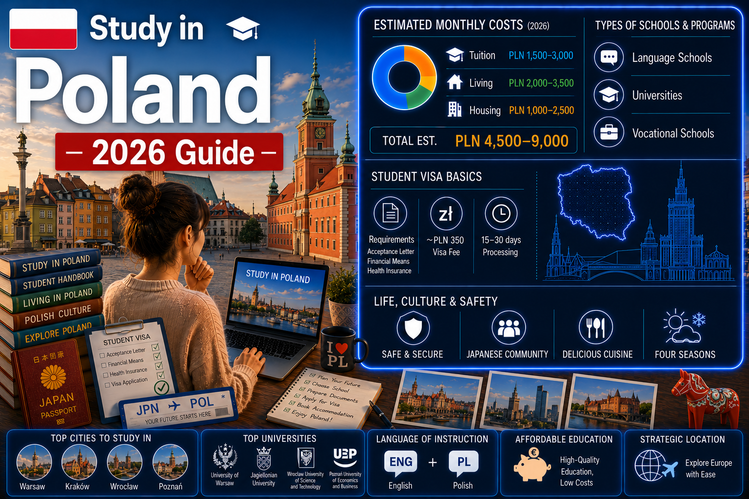 Study in Poland 2026 — Complete Guide to Costs, Schools, Visa & Life