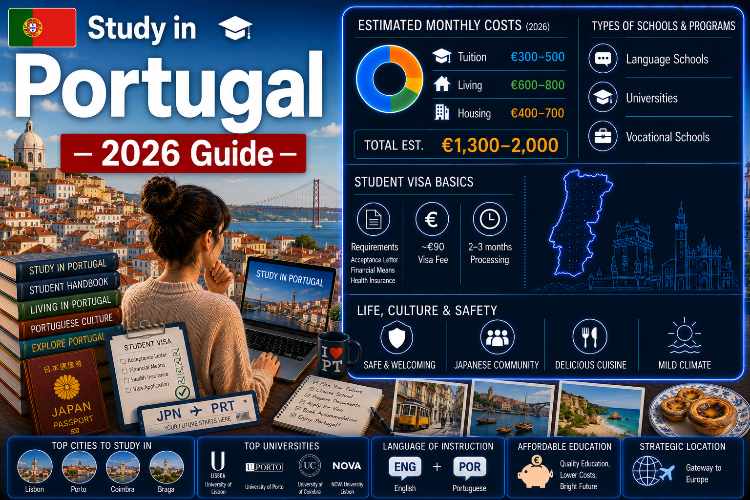 Study in Portugal 2026 — Complete Guide to Costs, Schools, Visa & Life