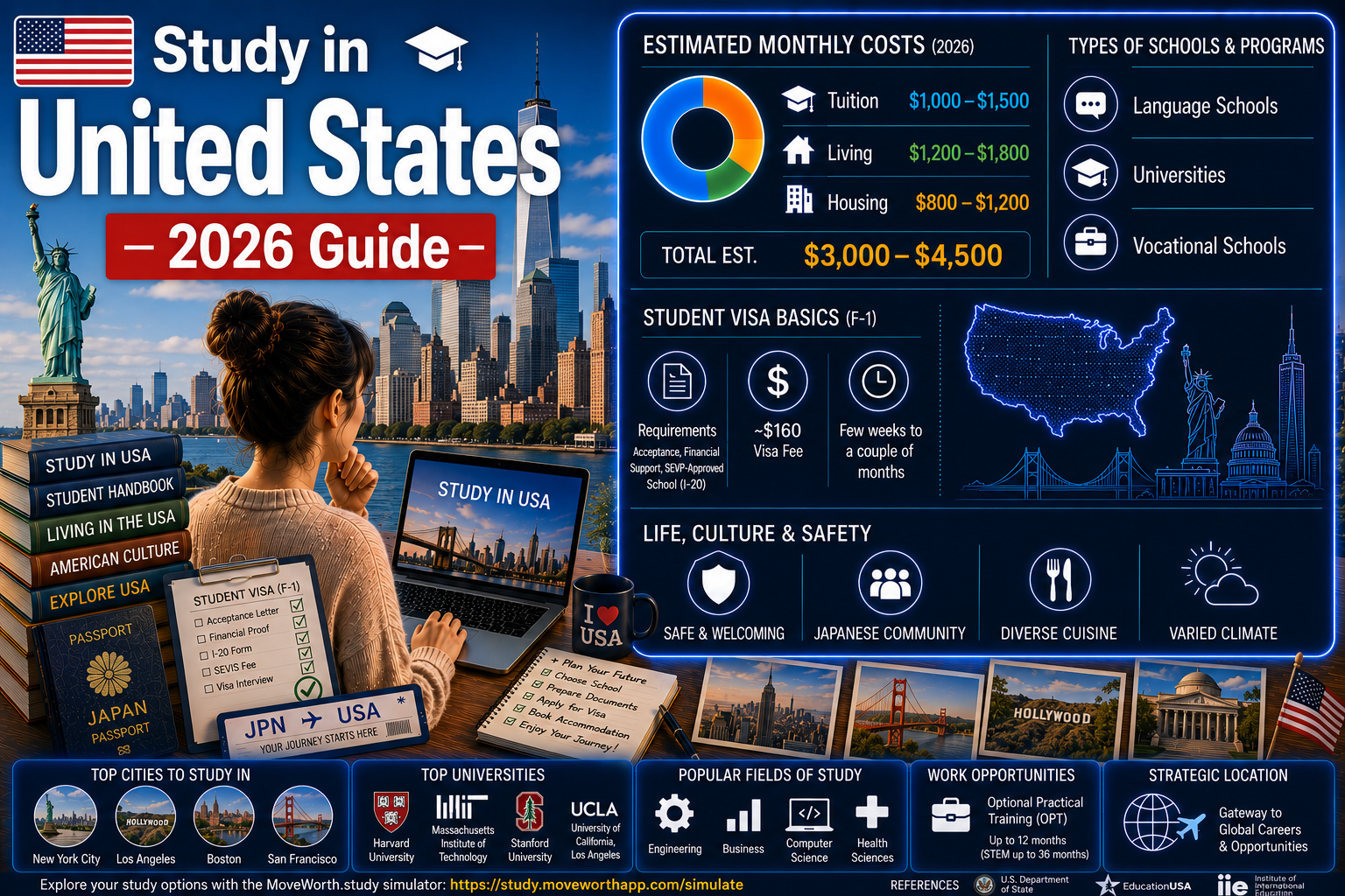 Study in United States 2026 — Complete Guide to Costs, Schools, Visa & Life